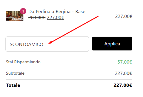 Esempio: dove inserire il codice sconto al checkout